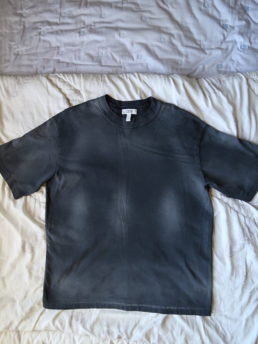COS Oversized Heavyweight Washed Cotton T-Shirt Mens M Charcoal Faded Crewneck
